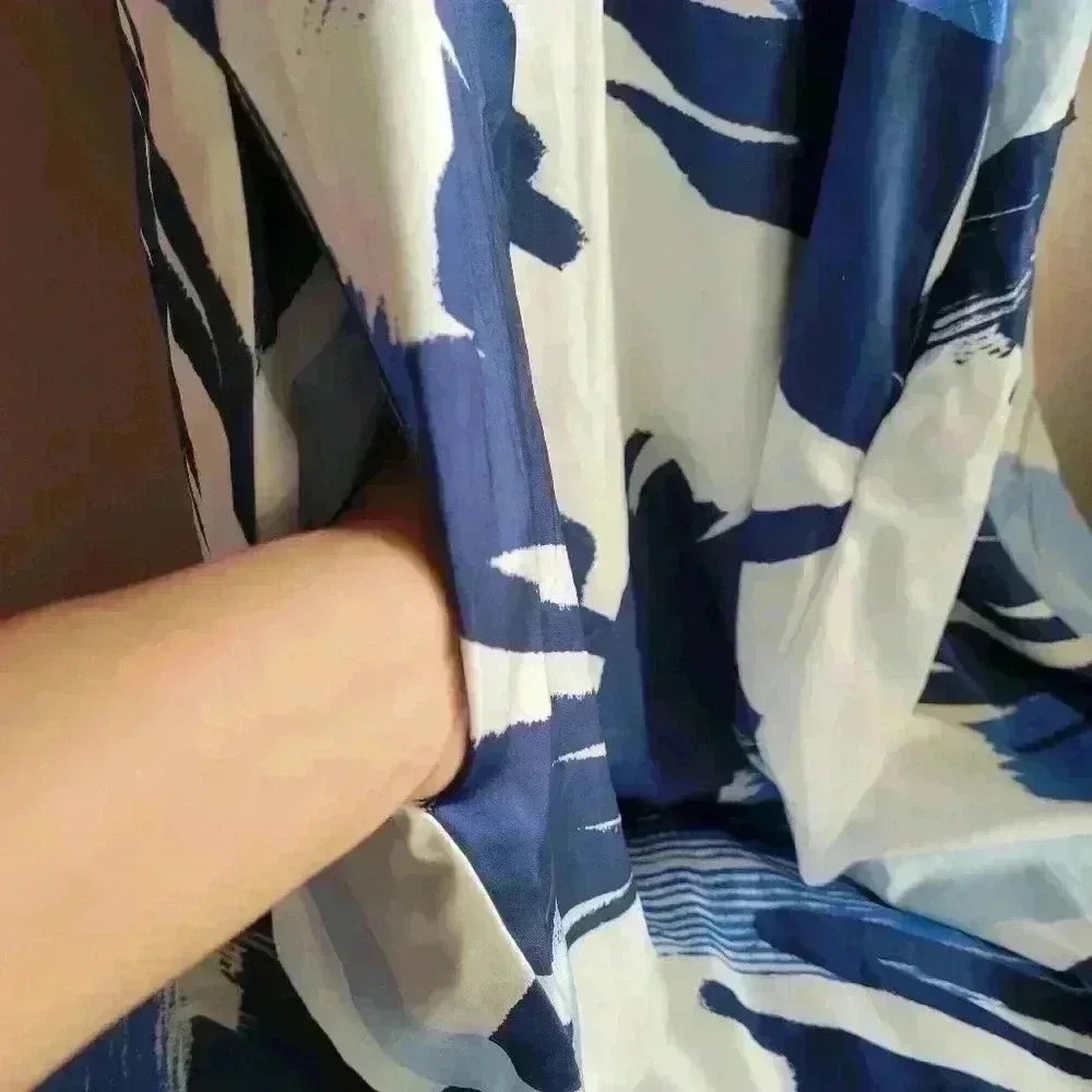 NICOLE MILLER Abstract Print Sleeveless Maxi Dress Medium SilkyBlue White Lined - Picture 5 of 10